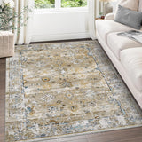 Garvee Washable Rug 8x10 Area Rug Large Vintage Distressed Area Rug Stain Resistant Non-Slip Accent Rug Traditional Floral Medallion Floor Cover Carpet Rug for Living Room Decor, Taupe - Taupe