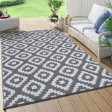 Garvee Outdoor Grey & White 6x9 Plastic Straw Rug - Reversible Checkered Patio Rug, Waterproof Indoor Outdoor Carpet for Porch, RV, Patio - Gray & White