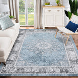 Garvee Vintage Area Rugs, Washable Rug for Living Room, Floral Print Rug, Vintage Rug Distressed Indoor Traditional Mat, Foldable Thin Rug, Non Slip Carpet for Bedroom, Dining Room, Home Office - Blue