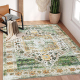 Garvee Washable Rugs Orange Green 5x7 Area Rugs for Living Room Vintage Traditional Rug Low Pile Distressed Rug Stain Resistant Carpet Non Slip Accent Rug for Dining Room Home Office - Orange Green