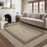 Garvee Bordered Natural 10x13 Area Rug Braided Printed for Living Room and Bedroom, Non-Slip Stain-Resistant Printed Rug,Machine Washable Large Carpet for Hallway, Kitchen - Natural