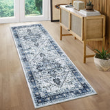 Garvee Washable Runner Rug 2x6 Boho Vintage Non Slip Kitchen Rug Floral Oriental Indoor Entryway Rug Soft Bath Mat Stain Resistant 2'x6' Blue - Blue