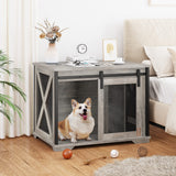 Garvee 37'' Dog Crate Furniture Side End Table with Flip Top and Movable Divider, Wooden Dog Crate Table Large, Style Dog Kennel Side End Table - Grey