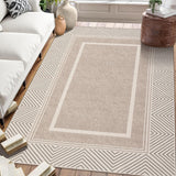 Garvee Area Rug 8x10 Rug Modern Bordered Washable Rug Ultra-Thin Non Slip Living Room Rug Indoor Non-Shedding Foldable Rug Chic Aesthetic Throw Carpet for Bedroom Home Office Dining Room Khaki - Light Brown