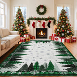 Garvee Christmas Tree Pattern Green 9x12  Rug - Washable Non-Slip & Stain Resistant Low Pile for Hallway, Entryway & Festive Bedroom Decor - Green