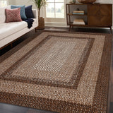 Garvee Bordered Brown 3x5 Area Rug, Washable Rug for Bedroom Braided Printed Throw Mat, Living Room Rug Non Slip Stain Resistant Small Dining Room Carpet, Rustic Accent Small Carpet for Entryway Home Decor - Brown