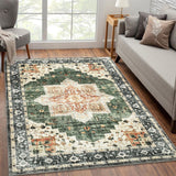 Garvee Washable Rug 5x7 Vintage Area Rug Soft Rug Non Slip Distressed Rug Low Pile Accent Throw Rugs Stain Resistant Indoor Floor Carpet for Living Room Bedroom, Green - Green