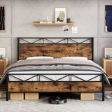 Garvee 2024 New Bed Frame King Size, with Rustic Wood Headboard and Footboard, Sturdy Steel Slat Support, Noise Free, No Box Spring Needed, Easy Assembly (Vintage Brown, King) - Vintage Brown
