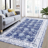 Garvee Oriental Navy 5x7 Vintage Distressed Floral Medallion Rug, Washable Non-Slip Boho Traditional for Office Bedroom - Navy Blue