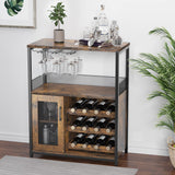 Garvee Large Storage Wine Cabinet with Detachable Rack & Mesh Door, Grey - Rustic Brown - Rustic Brown
