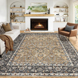 Garvee Area Rug 6x9 Washable Rug, Persian Vintage Rugs, Ultra-Thin Foldable Vintage Rugs for Bedroom, Dining Room, Home Office, Pet & Child Friendly, Low Pile, Non-Shedding, Camel - Camel