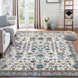 Garvee Ultra-Thin Washable Rug 5x7 Non-Slip Rug Indoor Medallion Distressed Floor Carpet for Living Room Bedroom Oriental Floral Throw Carpet Non-Shedding Foldable Low Pile Floor Cover Blue - Oriental Blue