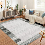 Garvee Modern Bordered Area Rug, 9x12 Large Soft Indoor Machine Washable Rugs for Living Room Bedroom Kitchen, Non Slip Stain Resistant Easy Cleaning Non Shedding, Grey - Gray