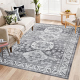 Garvee Vintage Washable Area Rug 2'x3' Doormat Boho Rug Faux Cashmere Non Slip Rugs for Living Room Bedroom Oriental Indoor Rug Mat Stain Resistant Throw Rug Kitchen Dining Home Office, Grey - Gray