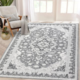 Garvee 10x13 Ft Vintage Area Rug, Machine Washable, Low Pile, Non-Slip Rubber Backing, Gray for Living Room Bedroom Kitchen Dining Home Office - Gray