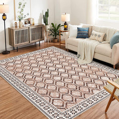Garvee Geometric Modern Area Rug, 3x5 Washable Indoor Carpets Boho Vintage Diamond Rug, Casual Non Shedding, Stain Resistant, Easy-Cleaning for Living Room Bedroom Office Dining Room - Brown & Khaki