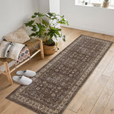Garvee Kitchen Rugs Non Slip Washable 2x6 Runner Rug Vintage Brown Floral Low Pile Stain Resistant Hallway Bedroom Laundry Room Entryway - Brown