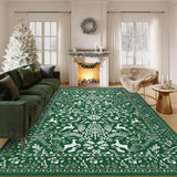 Garvee Traditional Christmas Green 8x10 Heavy Duty Washable Non-Slip & Stain Resistant Rug for Fireplace, Living Room, Entryway Holiday Decor - Green