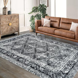 Garvee 8'x10' Washable Area Rugs Vintage Boho for Living Room Office Kids Room Durable Low Pile Non-Slip Gray - Gray