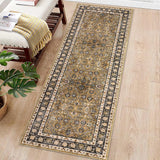 Garvee Washable Area Rug 9x12 Rug Oriental Living Room Rug Floral Vintage Bedroom Rug Soft Large Area Rug Non-Slip Non-Shedding Faux Wool Vintage Rug for Living Room Farmhouse Dining Room Apartment - Yellow