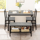 Garvee Dining Table Set for 4, Kitchen Table with 2 Chairs, Bench with Storage Rack, 4 Pieces Dining Room Table Set for Small Place, Apartment, Kitchen, Brown - Brown