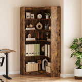 Garvee Corner Bookshelf, 71.8" Farmhouse Corner Bookcase with Large Storage, Tall Bookcase Heavy Duty 5 Tier L-Shaped Corner Shelf Large Display Rack for Bedroom Living Room Home Office, Retro Brown - Retro Brown