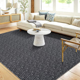 Garvee Large Washable Rug 8x10 Rug Netural Braided Print Rug Low Pile Rug Modern Rug Stain-Resisitant Carpet Non-Slip Accent Rug for Living Room Bedroom Dining Room Nursery Dorm Office,Black - Black
