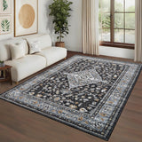 Garvee Washable 10x13 Vintage Oriental Large Rugs for Living Room, Bedroom, Black, Low Pile, Non Slip - Black