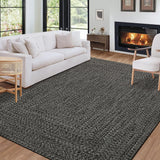 Garvee Washable Area Rug Dark Grey 5x7 Print Braided Machine Washable Rug Solid Printed Textured Carpet Rug Stain Resistant Non-Slip Accent Rug Farmhouse Floor Cover for Dining Bedroom Decor - Dark Gray