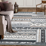 Garvee Washable Rugs Distressed Vintage Tribal Geometric Area Rug for Living Room Bedroom Office Nursery Low Pile Neutral Soft Patchwork Rug Non Slip Farmhouse Floor Cover Grey 9'x12' - Gray