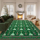Garvee Distressed Christmas Green 5x7 Low Pile Non-Slip Machine Washable & Foldable Rug for Living Room, Bedroom, Entryway & Holiday Gatherings - Green