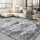 Garvee Washable Rug 4x6 Rug for Living Room Vintage Area Rug for Bedroom Bohemian Entryway Rug Boho Oriental Rug Non Slip Thin Carpet Throw Rugs Stain Resistant Office Rug Classroom Rug 4'x6' Grey - Black