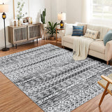 Garvee Geometric Area Rug 3x5 - Machine Washable, Easy-Cleaning, Non-Shedding, Stain Resistant, Non-Slip, Foldable Indoor Mat for Living Room, Bedroom, Kitchen, Entryway, Bathroom, Grey - Gray