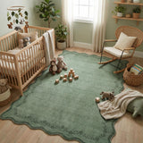 Garvee 4x6 Green Scalloped Washable Area Rug for Nursery Room, Soft Non Slip Low Pile Carpet, Stain Resistant - Green