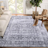 Garvee 9x12 Area Rugs, Grey Vintage Non-Slip Area Rugs Foldable Machine Washable Rug Ultra-Soft Low Pile Stain Resistant Rug for Bedroom Living Room Bedrooms Playroom Office Kitchen - Gray
