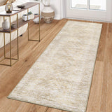 Garvee Bethroom Runner Rugs 2x8 Faux Wool Machine Washable Foldable Printed Area Rug Modern Distressed with Non Slip Design Stain Resistant Non Shedding Pet Friendly Carpet Perfect for Home Decor, Beige - Beige