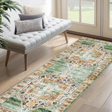 Garvee Runner Rug Orange Green 2x6 Vintage Hallway Rug Washable Runner Rug Non Slip Stain Resistant Soft Rugs Laundry Room Rrug Low Pile Distressed Rug for Kitchen Bathroom Bedroom - Orange Green