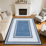 Garvee Area Rug 8x10, No Slip Washable Checkered Pattern Rug for Living Room Bedroom Dining Room, Blue, Low-Pile Design, Durable Pearl Velour - Blue
