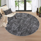 Garvee Solid Dark Grey 4'-Round Washable Round Rug for Living Room, Modern Abstract Design, Grey, Non-Slip Rubber Backing - Dark Gray