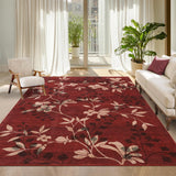 Garvee Washable Red Floral Area Rugs 10x13 for Living Room Bedroom Nursery Kids Playroom Soft Non-Slip Thin Carpet Leaf Print - Red