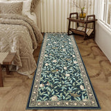 Garvee Washable Runner Rug 2x6 Non Slip Kitchen Hallway Runner Leaf Botanical Print Low Pile Carpet Dark Blue for Indoor Use - Dark Blue