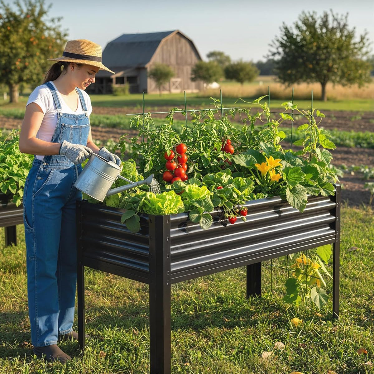 Garvee Large Raised Garden Bed with Legs Galvanized Elevated Planter Box 48×24×32 in for Backyard, Patio, Balcony, 400lb Capacity, Brown