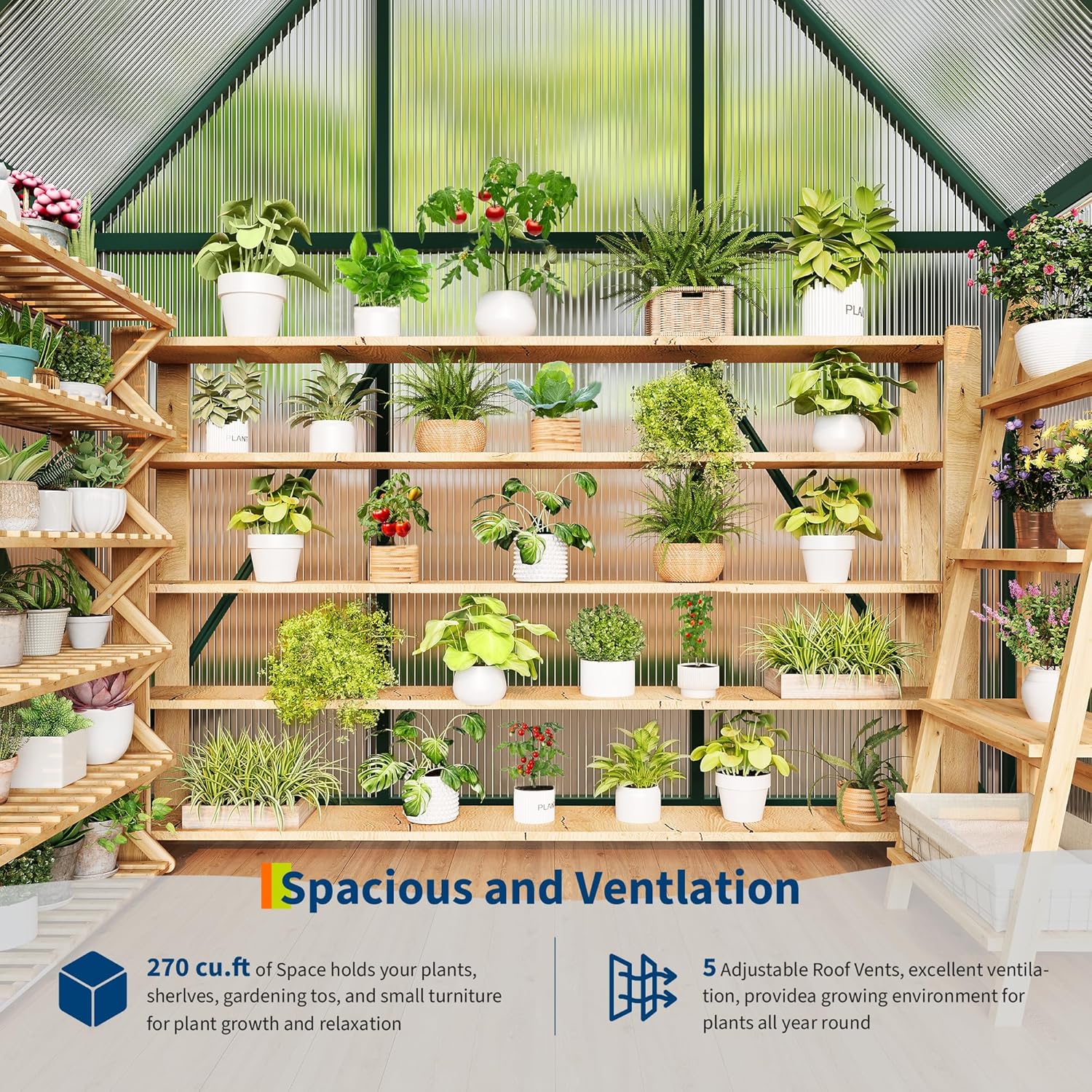 Garvee Heavy Duty 6x4 FT Walk-In Polycarbonate Greenhouse – Reinforced Aluminum Frame, Double Swing Doors, Quick Setup, Roof Ventilation – Ideal for Garden Plants and Year-Round Growing – Green