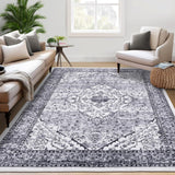Garvee Washable Rugs 9x12 Grey Non Slip Large Area Rug Soft Non Shedding Stain Resistant for Living Room Bedroom Office - Gray