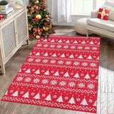 Garvee Christmas Washable Area Rug - Snowflake & Xmas Tree Pattern - Durable Polyester - Non-Slip Backing - 3x5 Feet - Festive Decor - Red
