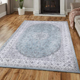 Garvee Boho Distressed Runner Rug Mat Machine Washable Vintage Entryway Runner Rug Indoor Low-Pile Non-Slip Waterproof Hallway Runner Rug Mat for Home Office, 2' x 8' Blue - Blue