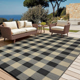 Garvee Outdoor Black & Brown 8x10 Rugs for Patios, Reversible Outdoor Plastic Straw Rug for Camping, RV Mat, Checkered Outdoor Rugs,Perfect for Beach, Porch, Balcony, Backyard, Picnic - Black & Brown