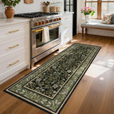 Garvee Runner Rugs 2x6 Kitchen Runner Rug Non Slip Washable Runners for Hallways Boho Vintage Green Black Low-Pile Indoor Carpet - Green Black