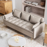 Garvee 67” Faux Leather Sofa with Lift-up Storage, Heavy Duty Frame, Hand Stitched Details, Metal Gold Legs - Perfect for Living Room or Bedroom in Beige - Off-white