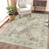 Garvee Area Rugs 5x7 Washable Rug Vintage Rug Kitchen Floor Cover Traditional Rug Foldable Thin Rug Taupe Multi Distressed Floral Print Indoor Mat for Bathroom Bedroom Living Room Dining Room - Brown & Khaki